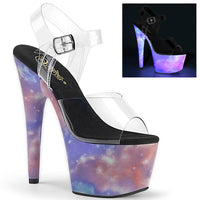 7 Inch Heel, 2 3/4 Inch Platform Ankle Strap Sandal w/ Reflective Effect - ADORE-708REFL