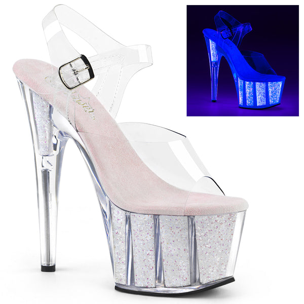 7 Inch Heel, 2 3/4 Inch Platform Ankle Strap Sandal w/ Glitter Inserts - ADORE-708UVG