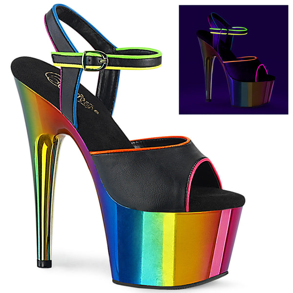 7 Inch Heel, 2 3/4 Inch Chrome Plated Platform Ankle Strap Sandal - ADORE-709RC-02