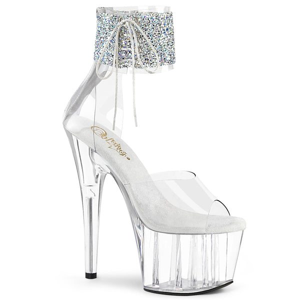 7 Inch Heel, 2 3/4 Inch Platform Ankle Cuff Sandal w/Rhinestone, Back Zip - ADORE-724RS-02