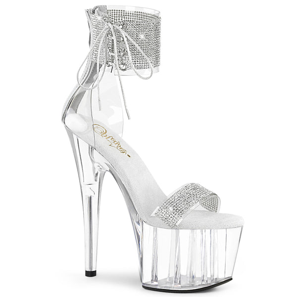 7 Inch Heel, 2 3/4 Inch Platform Ankle Cuff Sandal w/Rhinestone, Back Zip - ADORE-727RS