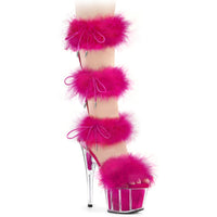 7 Inch Heel, 2 3/4 Inch Platform Marabou Fur Sandal, Back Zip - ADORE-728F