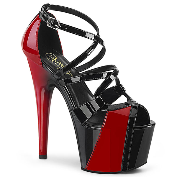 7 Inch Heel, 2 3/4 Inch Platform Two Tone Criss Cross Ankle Strap Sandal - ADORE-764