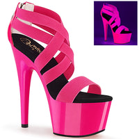 7 Inch Heel, 2 3/4 Inch Platform UV Reactive Criss Cross Sandal, Back Zip - ADORE-769UV