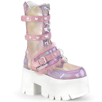 3 1/2 Inch Chunky Heel, 2 1/4 Inch Platform Lace-Up Mid-Calf BT, Side Zip - ASHES-120