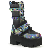 3 1/2 Inch Chunky Heel, 2 1/4 Inch Platform Lace-Up Mid-Calf BT, Side Zip - ASHES-120