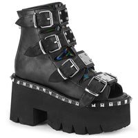 3 1/2 Inch Chunky Heel, 2 1/4 Inch Platform Ankle Boot, Back Metal Zip - ASHES-70