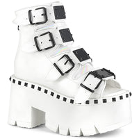 3 1/2 Inch Chunky Heel, 2 1/4 Inch Platform Ankle Boot, Back Metal Zip - ASHES-70
