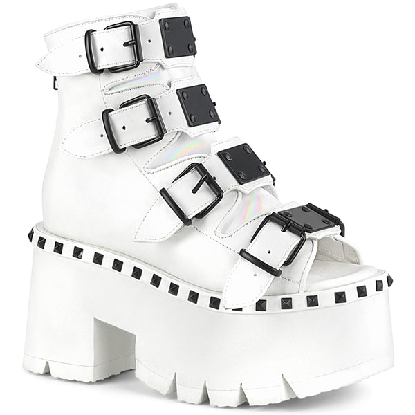 3 1/2 Inch Chunky Heel, 2 1/4 Inch Platform Ankle Boot, Back Metal Zip - ASHES-70