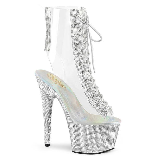 7 Inch Heel, 2 3/4 Inch Platform Open Toe/Heel Lace-Up Ankle Boot w/RS - BEJEWELED-1016C-2-7