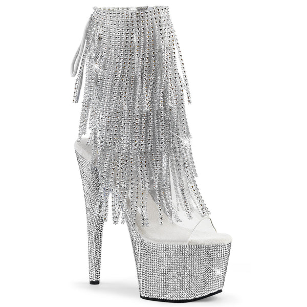 7 Inch Heel, 2 3/4 Inch Platform Open Toe/Heel Fringe Ankle Boot w/RS - BEJEWELED-1017RSF-7