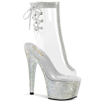 7 Inch Heel, 2 3/4 Inch Platform Open Toe/Heel Ankle Boot w/RS - BEJEWELED-1018C-2RS
