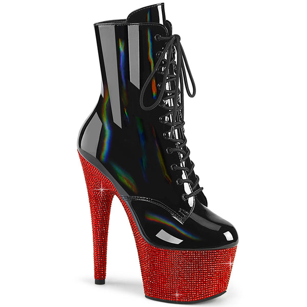7 Inch Heel, 2 3/4 Inch Platform Front Lace-Up Ankle Boot w/RS, Side Zip - BEJEWELED-1020-7