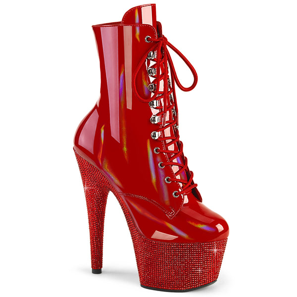 7 Inch Heel, 2 3/4 Inch Platform Front Lace-Up Ankle Boot w/RS, Side Zip - BEJEWELED-1020-7