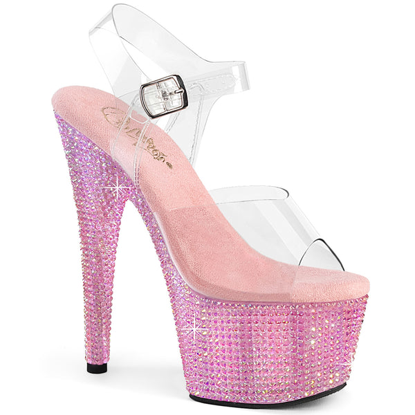 7 Inch Heel, 2 3/4 Inch Platform Ankle Strap Sandal w/ Resin RS - BEJEWELED-708RRS