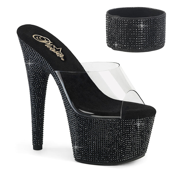 7 Inch Heel, 2 3/4 Inch Platform RS Embellished Slide w/Matching Cuff - BEJEWELED-712RS