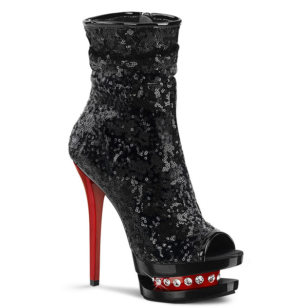 6 Inch Heel, 1 1/2 Inch Platform Two Tone Sequined Open Toe Ankle Boot - BLONDIE-R-1008