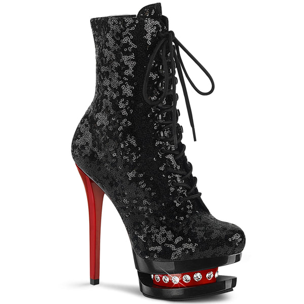 6 Inch Heel, 1 1/2 Inch Platform Two Tone Lace-Up Sequined Ankle Boot - BLONDIE-R-1020