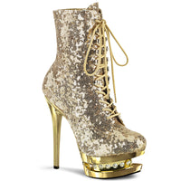 6 Inch Heel, 1 1/2 Inch Platform Lace-Up Sequined Ankle Boot, Side Zip - BLONDIE-R-1020