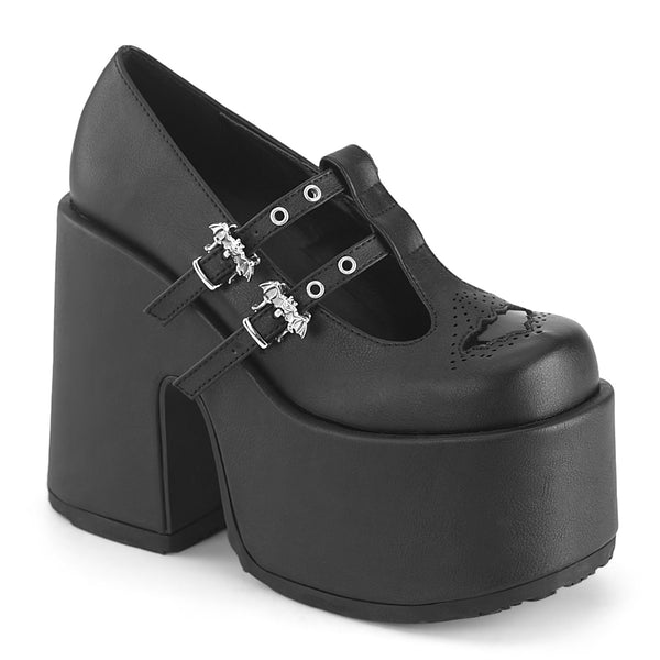 5 Inch Chunky Heel, 3 Inch Platform Eyelet Double T-Strap Maryjane - CAMEL-55