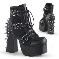 4 1/2 Inch Heel, 2 Inch Platform Lace-Up Front Ankle Boot w/ Studs - CHARADE-100