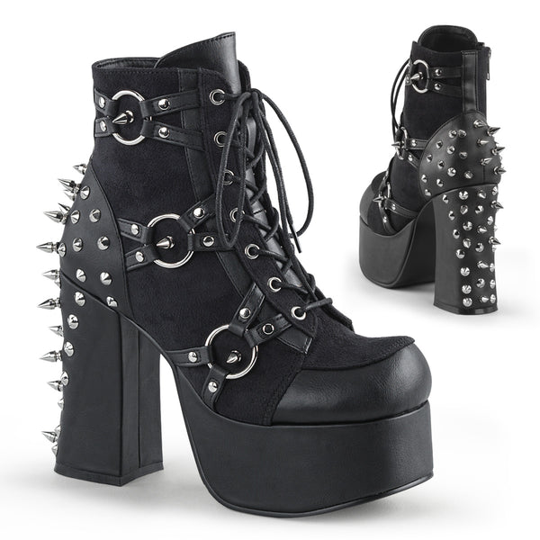 4 1/2 Inch Heel, 2 Inch Platform Lace-Up Front Ankle Boot w/ Studs - CHARADE-100