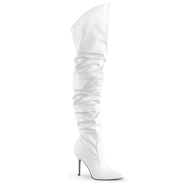 4 Inch Heel Thigh High Pointed Boot w/PU Fur Lining, Side Zip - CLASSIQUE-3011
