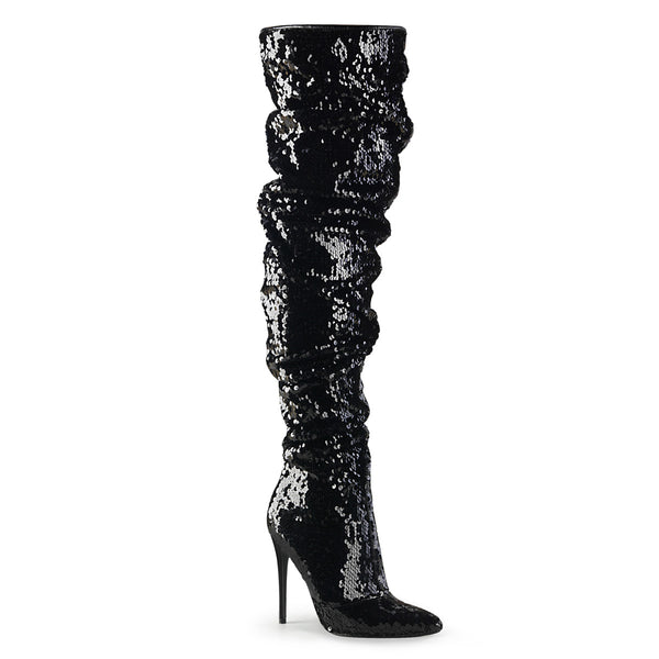 5 Inch Ruched Sequined Thigh High Boot, 1/3 Side Zip - COURTLY-3011