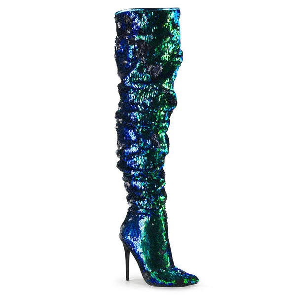 5 Inch Ruched Sequined Thigh High Boot, 1/3 Side Zip - COURTLY-3011