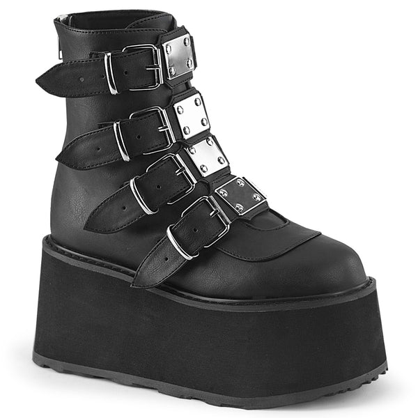 3 1/2 Inch Platform Ankle Bootw/ 4 Buckle Straps, Back MetalZip - DAMNED-105