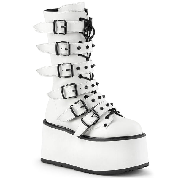 3 1/2 Inch Platform Mid-Calf Boot w/6 BuckleStraps, Metal Side Zip - DAMNED-225