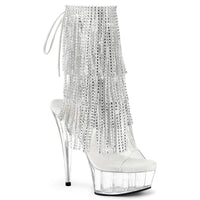 6 Inch Heel, 1 3/4 Inch Platform Open Toe/Heel Lace-Up Fringe Ankle Boot - DELIGHT-1017RSF