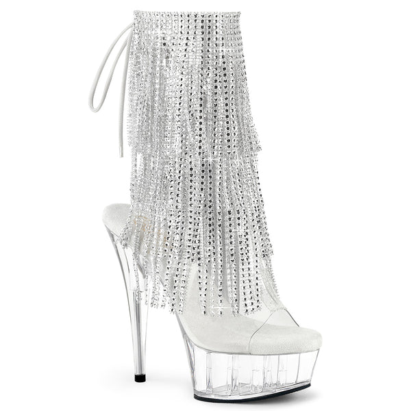 6 Inch Heel, 1 3/4 Inch Platform Open Toe/Heel Lace-Up Fringe Ankle Boot - DELIGHT-1017RSF