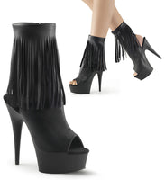 6 Inch Heel, 1 3/4 Inch Platform Open Toe/Heel Fringe Bootie, Side Zip - DELIGHT-1019