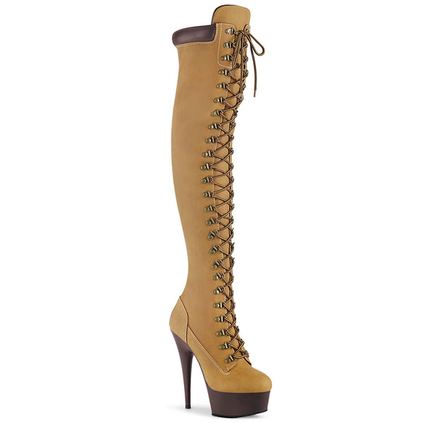 6 Inch Heel, 1 3/4 Inch Platform Lace-Up Front Thigh High Boot, Side Zip - DELIGHT-3000TL
