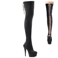 6 Inch Heel, 1 3/4 Inch Platform Back Lace-Up Thigh Boot, Side Zip - DELIGHT-3003
