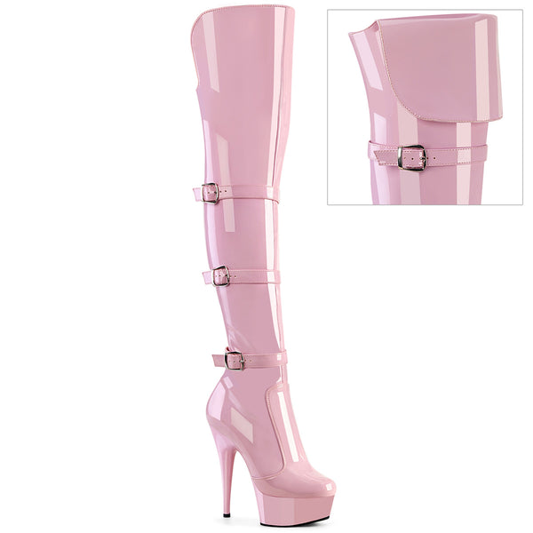 6 Inch Heel, 1 3/4 Inch Platform Triple Buckle Strap OTK Boot, Side Zip - DELIGHT-3018