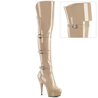 6 Inch Heel, 1 3/4 Inch Platform Triple Buckle Strap OTK Boot, Side Zip - DELIGHT-3018