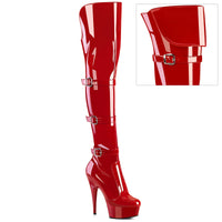 6 Inch Heel, 1 3/4 Inch Platform Triple Buckle Strap OTK Boot, Side Zip - DELIGHT-3018