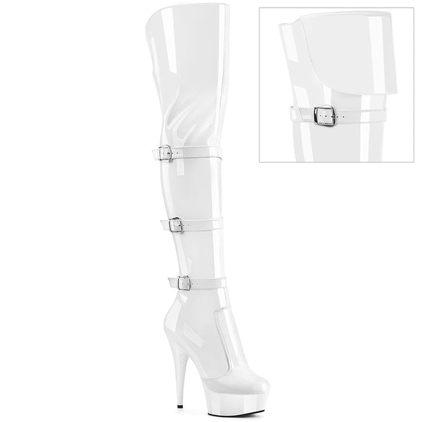 6 Inch Heel, 1 3/4 Inch Platform Triple Buckle Strap OTK Boot, Side Zip - DELIGHT-3018