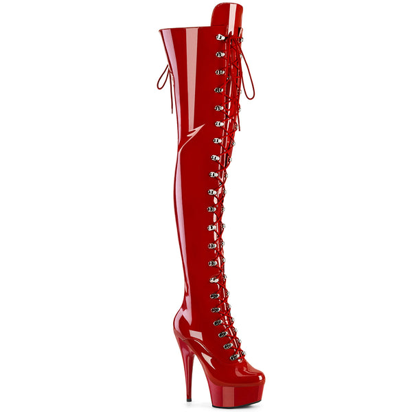 6 Inch Heel, 1 3/4 Inch Platform Lace-Up Thigh Boot, 1/2 Inside Zip - DELIGHT-3022
