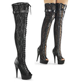 6 Inch Heel, 1 3/4 Inch Platform Peep Toe Lace-up Thigh Boot, Back Zip - DELIGHT-3025ML
