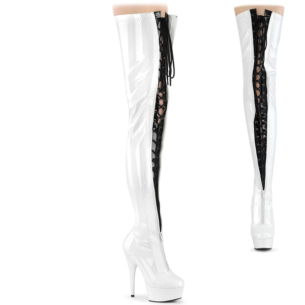 6 Inch Heel, 1 3/4 Inch Platform Two Tone Thigh High Boot, Front Zip - DELIGHT-3027