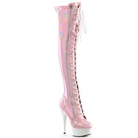 6 Inch Heel, 1 3/4 Inch Platform Stretch Lace-Up OTK Boot, Outer Zip - DELIGHT-3029