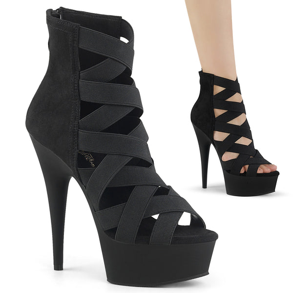 6 Inch Heel, 1 3/4 Inch Platform Criss Cross Bootie Sandal, Back Zip - DELIGHT-600-24