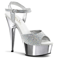 6 Inch Heel, 1 3/4 Inch Silver Chrome Platform Ankle Strap Sandal - DELIGHT-609G