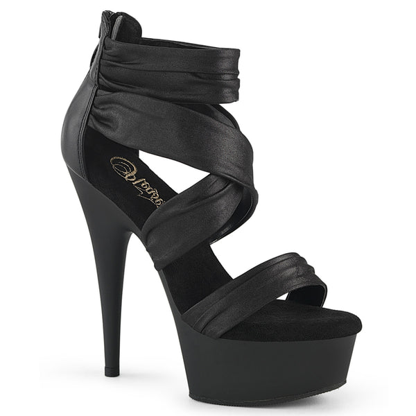 6 Inch Heel, 1 3/4 Inch Platform Ruched Ankle Strap Sandal, Back Zip - DELIGHT-620
