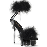 6 Inch Heel, 1 3/4 Inch Platform Marabou Fur Ankle Cuff Sandal, Back Zip - DELIGHT-624F