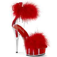 6 Inch Heel, 1 3/4 Inch Platform Marabou Fur Ankle Cuff Sandal, Back Zip - DELIGHT-624F