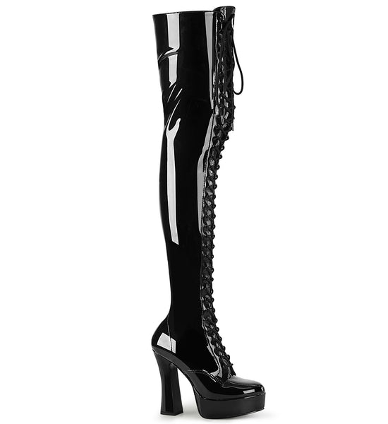 5 Inch Heel, 1 1/2 Inch Platform Lace-Up Stretch Thigh Boot, Side Zip - ELECTRA-3023